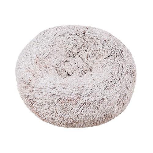  YangYan Super Soft Pet Bed Kennel Dog Round Cat Winter Warm Sleeping Bag Long Plush Puppy Cushion Mat Portable Cat Supplies 46/50/60cm (Color : White Brown, Size : 50cm)