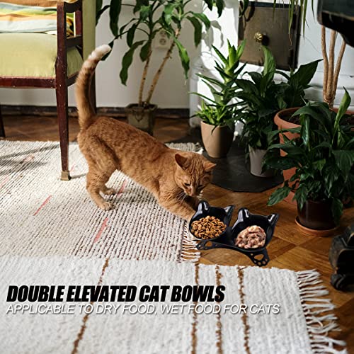  Elevated Cat Bowls,Double Cat Dog Bowls,15°Tilted Raised Cat Bowls,Cat Food Bowls Protective Cat Feeder Bowl For Cats And Small Dogs