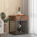  Furnished Wooden Dog Crate End Table, Small Dog Crate Furniture, Storage Console With Pull-Out Drawer, Furnished Dog Cage (Rustic Brownn, 19.69" W X 22.83" D X 26.97" H)