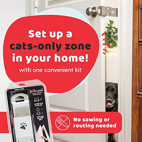  TheDoorLatch Steel Cat Door Strap And Latch, Sturdy Door Holder For Keeping Dogs And Kids Out Of Rooms, Litter Boxes, And Food, Steel Silver Color Cat Door Latch