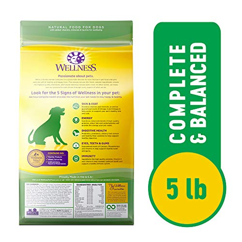  Wellness Complete Health Dry Dog Food With Grains, Natural Ingredients, Made In USA With Real Meat, All Breeds, For Adult Dogs (Lamb & Barley, 5-Pound Bag)