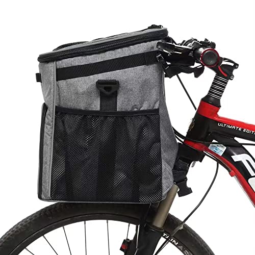  Pet Bicycle Carrier Dog Bike Basket Bag With Reflective Stripe Adjustable Shoulder Strap Pet Travel Bag Safe Dog Backpack Carrier For Small-Medium Cat Dog Bicycle Pet Outgoing Bag (Grey)