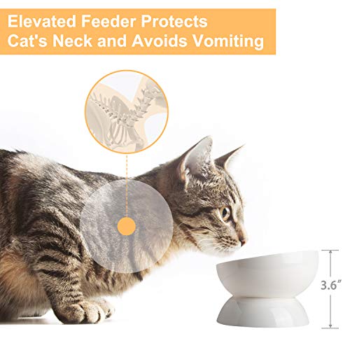  YouPeng Raised Cat Food And Water Bowl, Tilted Elevated Cat Food Bowls No Spill, Ceramic Cat Food Feeder Bowl, For Protect Cat's Spine, Anti Vomiting, Backflow Prevention, 15oz