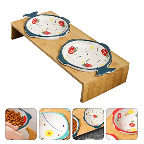  Balacoo Ceramic Cat Bowl Pet Food Bowls Neck Cat Feeder Bowl Ceramic Raised Bowls With Stand Pet Feeder And Waterer Station For Dog Cat Puppy Kitten (Random Color) Ceramic Cat Bowls