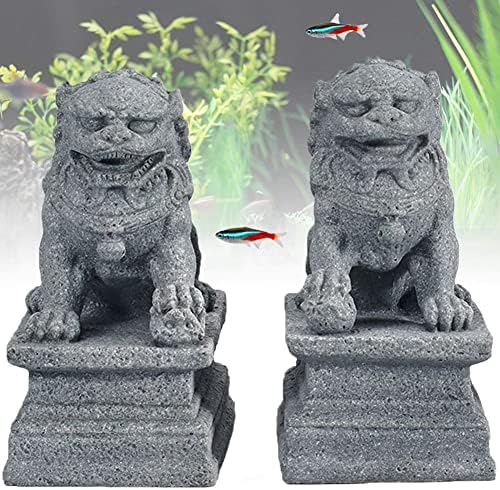  Livelyfish Large Asian Fu Foo Dogs Statues A Pair Of Two Guardian Lion Sandstone Figurine Pets Fish Tank Aquarium Landscape Ornaments Accessories Feng Shui Decorations (D)