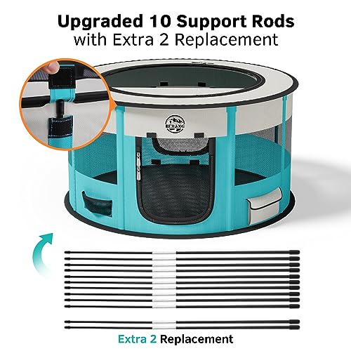  Playpen For Dogs, Large Foldable Pet Play Pens Indoor Outdoor Exercise Pen With Carrying Case Food Bowl For Cat Puppy Rabbit (Cyan, S)
