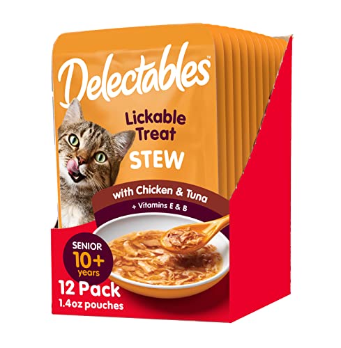  Hartz Delectables Stew Senior Lickable Wet Cat Treats, Multiple Flavors 1.4 Ounce (Pack Of 12)