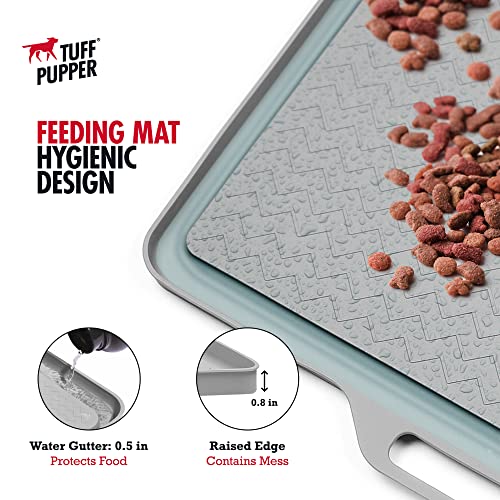 Tuff Pupper 28x20 Large Waterproof Pet Feeding Mat | Raised Edges Prevent Spills | Easy Clean Dishwasher Safe | Holds Food & Water Mess From Floor | Non Slip Silicone Base | Dogs & Cats Silicone Tray