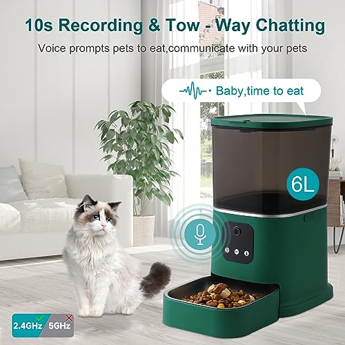 SUITHO Automatic Cat Food Dispenser,Automatic Dog Feeder, HD 1080P Video With Camera,2.4G WiFi Cat Food Timer Feeder, Customize Feeding Plan,6L Smart Pet Feeder For Cats And Dogs Green