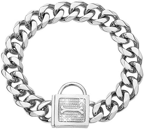  PRADOG Gold Chain Dog Collar With Zirconia Buckle Stainless Steel Chain Collars Cuban Link Dog Collar Designer Bling Puppy Necklace (10mm, 18")