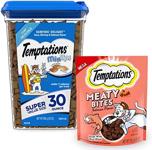  TEMPTATIONS MixUps Crunchy And Soft Cat Treats, Surfer's Delight Flavor, 30 Oz. Tub