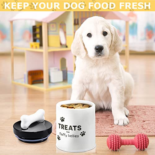  Dog Treat Container - 5 Cup - Dog Treat Jar W/Airtight Lid - Ceramic Air Tight Dog Cookie Storage - Canister For Pet Food - Farmhouse Style Pet Container For Kitchen Counter & Countertops