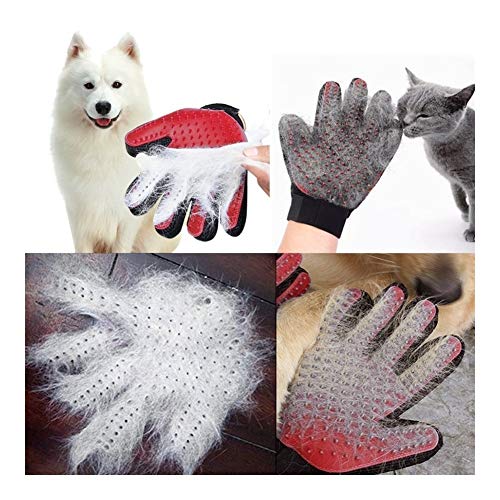  YangYan Cat Grooming Gloves Dog Hair Remover Gentle Deshedding Brush Comb Tool Pet Massage Mitt With Enhanced Long/Short Fur (Color : Blue Left, Size : One Size)