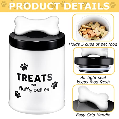  Dog Treat Container - 5 Cup - Dog Treat Jar W/Airtight Lid - Ceramic Air Tight Dog Cookie Storage - Canister For Pet Food - Farmhouse Style Pet Container For Kitchen Counter & Countertops