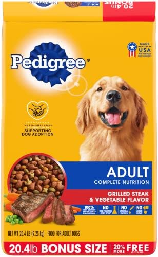  Pedigree Complete Nutrition Adult Dry Dog Food Grilled Steak & Vegetable Flavor Dog Kibble, 18 Lb. Bag