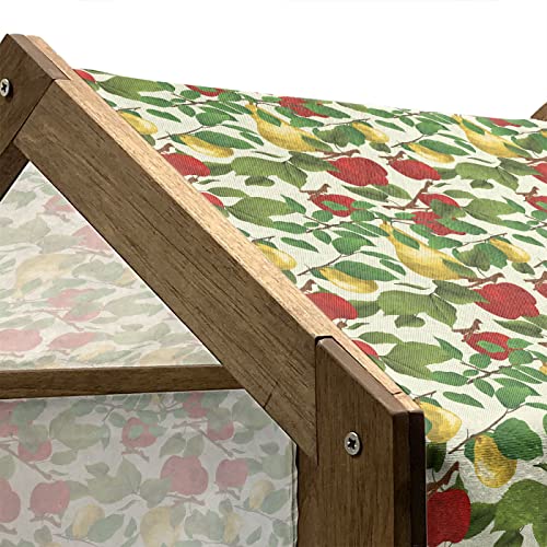  Lunarable Fruit Wooden Pet House, Repetitive Pattern Of Pear And Apple Branches With Leaves Blooming Organic Foods, Outdoor & Indoor Portable Dog Kennel With Pillow And Cover, Medium, Multicolor