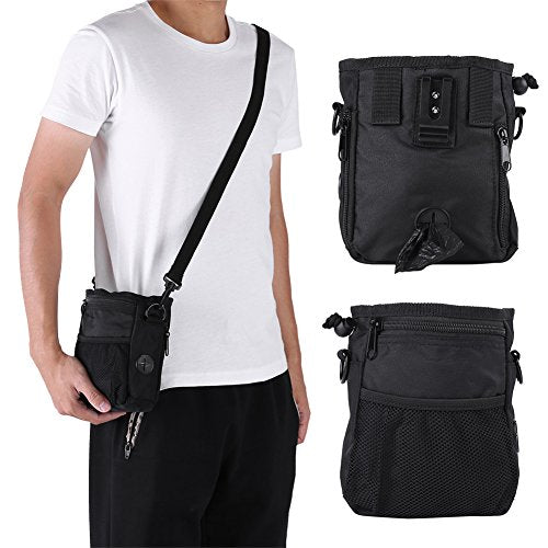  Pet Treat Bag Dog Obedience Training Waist Pouch Pet Reward Pouch Bait Bag Pet Food Snack Small Items Storage Bags With Shoulder Waist Strap And Built In Bag Dispenser(Black)