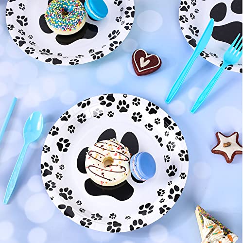  Whaline 50Pcs Dog Paw Paper Plates Disposable Cute Pet Paw Prints Plates 9 Inch Black White Party Tableware Plates For Dog Birthday Puppy Theme Party Pet Lover Supplies
