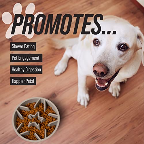  Leashboss Slow Feeder Dog Bowls - Cup Maze Puzzle Food Bowl With Feeder Holes, Fits Into Elevated Pet Feeders - Slow Eating For Large, Medium & Small Sized Breeds (2 Cup - 7.5-8 Inch Feeder Holes)