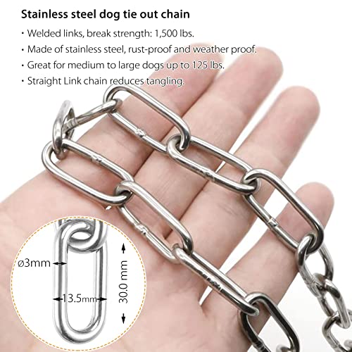  25 Ft Dog Chains For Outside - Heavy Dog Tie Out Chain Leash Great For Small To Large Dogs Up To 125Lbs - Chew Proof Long Dog Leash Chain Dog Chain For Yard Camping Or Travel