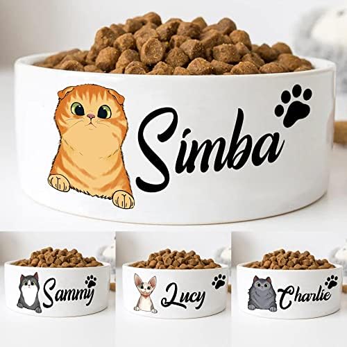 GENERIC Personalized Cat Bowls With Name & Breed Designs, Custom Cute Ceramic Kittens Bowl Icons, Customized Dish For Water, Dry Wet Food, Owner Gift, Available Small Larger Sizes, White