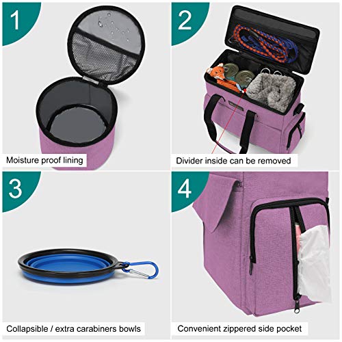  Modoker Dog Food Tote Bag, Airline Approved Pet Gear Travel Set Portable Diaper Accessories Organizer (Pink)