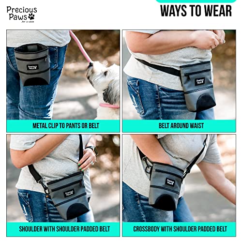  Precious Paws - Large Dog Treat Pouch For Training With 2 Pack Silicone Zipper Treat Bags - Great For Wet Or Dry Foods And Treats!