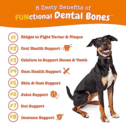  Zesty Paws Dental Bones For Large Dogs - Fights Tartar & Plaque - Gum, Teeth & Bone Health - Cinnamon For Dog Breath - Immune, Joint, Gut, Skin & Coat Support - Omega 3 EPA & DHA And Calcium - 8 Ct