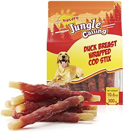  Jungle Calling Rawhide Free Healthy Treats For Dogs, Chicken Wrapped Cod Sticks Dog Treats, Soft Chewy Treats For Training Rewards, 11 Oz (Chicken)