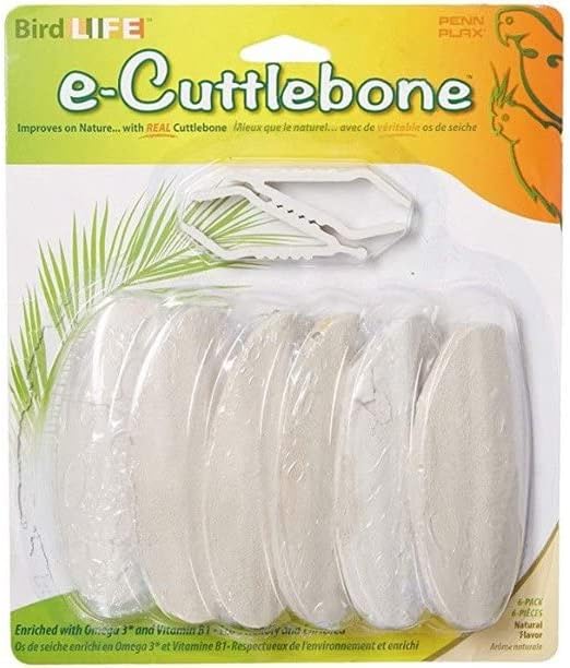  Penn-Plax Bird-Life Flavored E Cuttlebone 6 Pack – Mango & Banana – Enriched With Omega 3 And Vitamin B1 – Great For All Birds