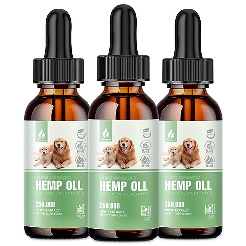  (3-Pack) Hemp Oil For Dogs And Cats, Max Strength Pets Hemp Drops - Anxiety Pain Support Pet Joint, Hip And Skin Health Supplement - Dog Cat Organic Hemp Oils, Non-GMO, Made In USA, Omega Fatty Acids