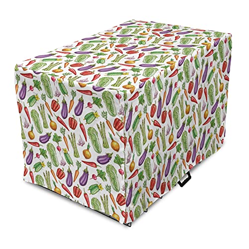  Ambesonne Vegetable Art Dog Crate Cover, Detailed Eggplant Cucumber With Onion And Garlic Food Ingredients Cartoon, Easy To Use Pet Kennel Cover For Medium Large Dogs, 22 Inch, Multicolor