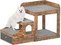  Cyclysio Pet Window Perch With Stairs, Super Large Pet Bunk Bed For Cats, Multi-Level Pet Seat Platform With Mats, Pet Bed Couch With Drawers For Bedside, Home, Indoor Use, Large Size, Rustic