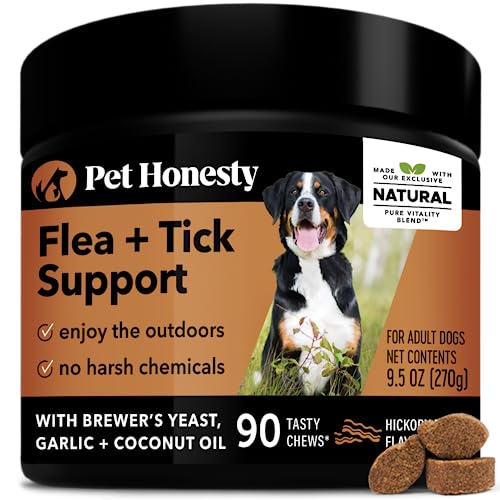  Pet Honesty Flea & Tick Support Supplement - Flea And Tick Soft Chew For Dogs, No Harsh Chemicals, Natural Way To Enjoy The Outdoors - Hickory Bacon (90 Count)