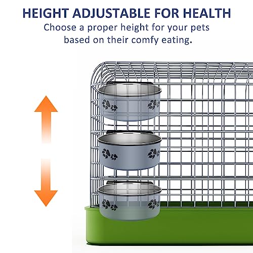  Hanging Pet Bowls,2PCS Pet Grate Bowl With Clamp Holder,Stainless Steel Dog Water Bowl Food Feeder,Removable Pet Dish Bowl For Cat,Dog Small/Medium/Large Animal (7.1"x2.8"+5.5"x2.2", Gray)