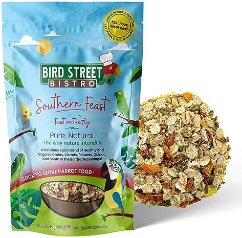  Bird Street Bistro Parrot Food - Parakeet Food - Cockatiel Food - Bird Food - Cooks In 3-15 Min W/Natural & Organic Grains - Legumes - Non-GMO Fruits, Vegetables, & Health Orientated Spices