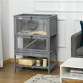 ACQUIRE Grey Wooden Hamster Cage, 2-Tier Small Animals Hutch, W/Storage Shelf, Tray, 23.5" L X 15.75" W X 35.5" H