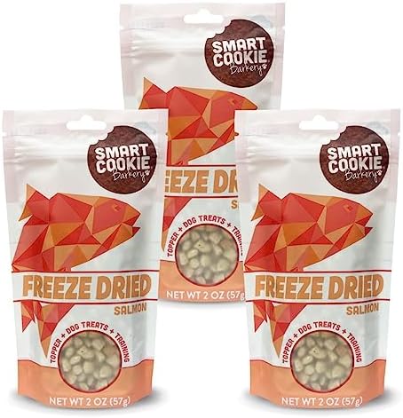  Smart Cookie Freeze Dried Salmon Bites - Single Ingredient Freeze Dried Salmon Treats For Dogs - Wild Caught Alaskan Salmon Dog Training Treats & Dog Food Topper - Made In USA - 2oz Bag, 3 Pack