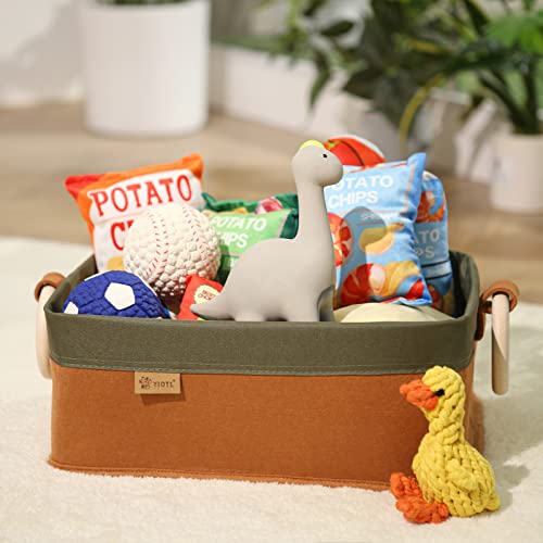  Yiotl Pet Storage Basket, Toy Organizer - Set Of 2 Pieces - Felt And Canvas Patchwork Storage Basket For Toys - One Size Fits All - Solid Pine Wood Handles - Green&Orange