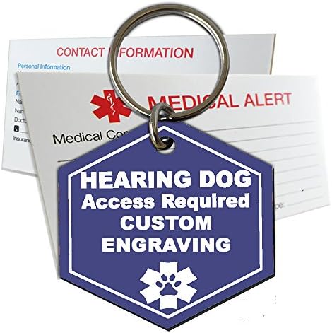  My Identity Doctor Hearing Service Dog Tag Custom Engraved Hexagon Plastic - Light Blue - Large
