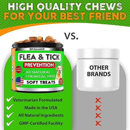 Flea And Tick Prevention For Dogs Chewables - Made In USA - Natural Flea And Tick Supplement For Dogs Chews- Oral Flea Pills For Dogs - No Mess | No Collars - All Breeds And Ages - Tasty Soft Tablets
