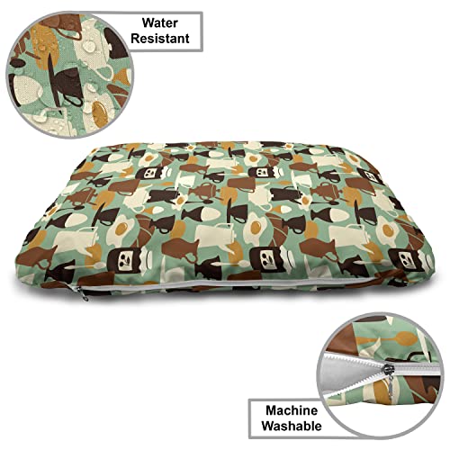  Lunarable Retro Wooden Pet House, Breakfast Pattern With Eggs Jam Coffee And Bagel Traditional New York Morning Food, Outdoor & Indoor Portable Dog Kennel With Pillow And Cover, Small, Multicolor