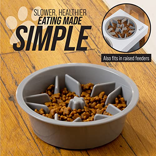  Leashboss Slow Feeder Dog Bowls - Cup Maze Puzzle Food Bowl With Feeder Holes, Fits Into Elevated Pet Feeders - Slow Eating For Large, Medium & Small Sized Breeds (2 Cup - 7.5-8 Inch Feeder Holes)