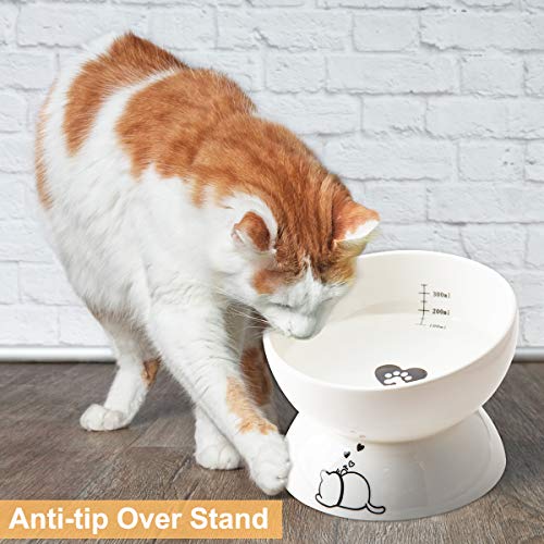 YouPeng Raised Cat Food And Water Bowl, Tilted Elevated Cat Food Bowls No Spill, Ceramic Cat Food Feeder Bowl, For Protect Cat's Spine, Anti Vomiting, Backflow Prevention, 15oz