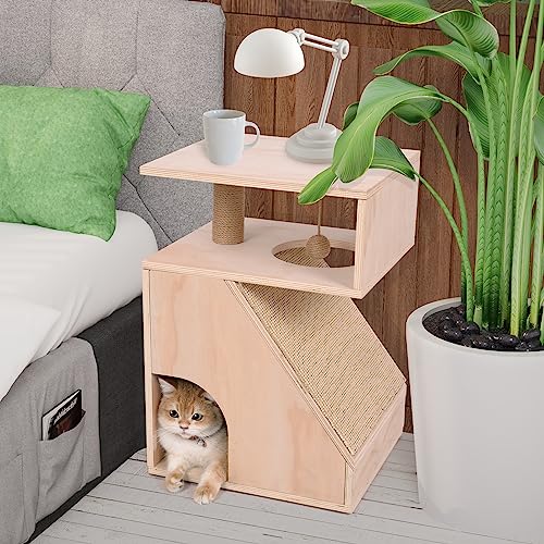  Cat Beds For Indoor Cats - Large Cat Cave For Pet,Cat House With Dangling Ball,Cat Scratching Pad And Post,Furniture Style,Hidden Kitty Cabinet,Cat Enclosure For Cats