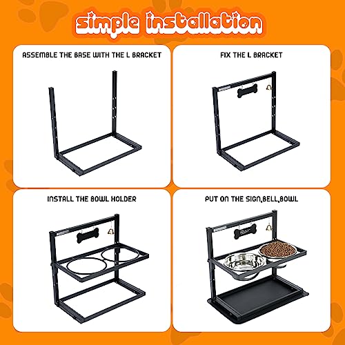  SHAINFUN Elevated Dog Bowls For Large Sized Dog,Raised Dog Bowl Stand Adjusable Height With Two 1.7L Stainless Steel Dog Food Bowls And Spill Proof Mat, Dog Bowls For Large And Medium Dogs.