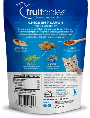  Fruitables Cat Treats – Crunchy Treats For Cats – Healthy Low Calorie Treats Packed With Protein – Free Of Wheat, Corn And Soy – Made With Real Chicken With Blueberry – 30 Ounces