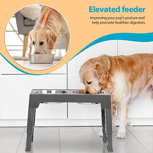  Niubya Elevated Dog Bowls With 2 Stainless Steel Dog Food Bowls, Raised Dog Bowl Adjusts To 5 Heights (3.15", 8.66", 9.84",11.02", 12.2") For Small Medium And Large Dogs