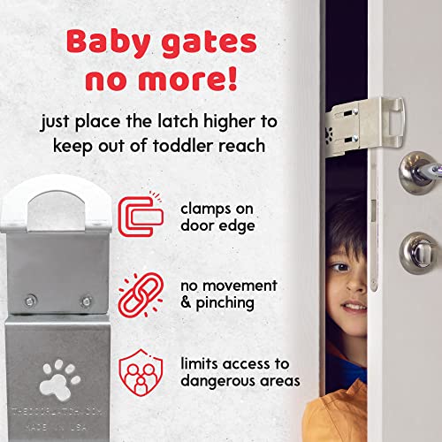  TheDoorLatch Steel Cat Door Strap And Latch, Sturdy Door Holder For Keeping Dogs And Kids Out Of Rooms, Litter Boxes, And Food, Steel Silver Color Cat Door Latch