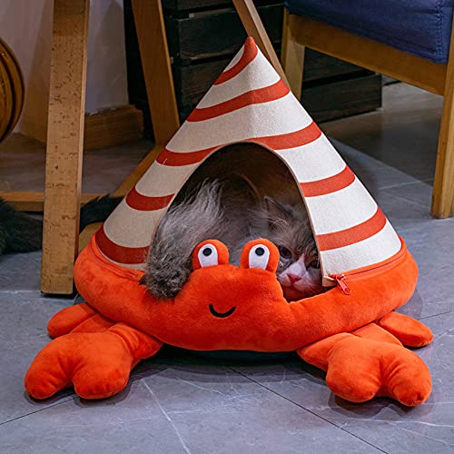  JENPECH Lovely Turtle/Hermit Crab Shape Cat Bed - Semi-Closed Detachable Comfortable Cat Nest For Pet - Soft Warm Pet Nest Dog Cat Bed Flannel Cat House B 16.93" X 12.4"